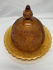 Vintage Indiana Glass Tiara Burnt Honey Amber Covered Butter/ Cheese Dish