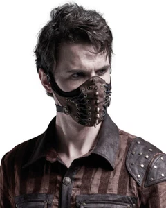 Punk Rave Mens Steampunk Gothic Studded Face Cover Mask Black Brown Copper Spike - Picture 1 of 6