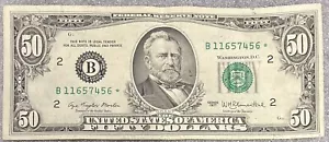 1977 B NY Star Note 50$ Dollar Bill DB6 - Picture 1 of 2