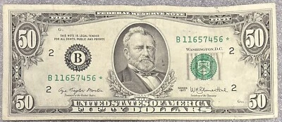 1977 B New York Star Note $50 Bill DB6 - Image 1 of 2