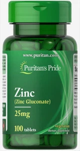 PURITAN'S PRIDE Zinc, 25 mg, 100 TABLETS - VEGETARIAN Formula, Free UK P&P - Picture 1 of 2