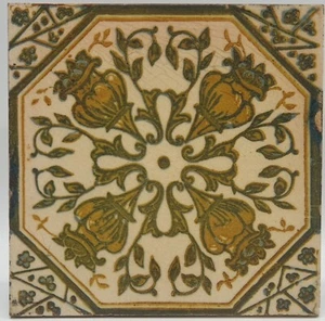 Art Nouveau Fireplace Tile Block-Printed Floral Design by Woolliscroft & Son AE1 - Picture 1 of 3