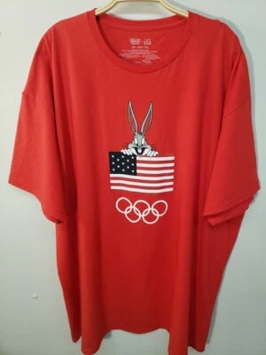 Nuevo sin etiquetas Looney Tunes XXL EE. UU. Bugs Bunny Con Bandera Americana Para hombres Rojo Corto... Foto 1 de 4