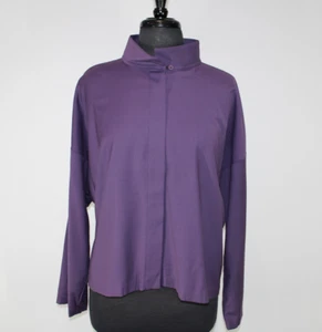 B0 New Auth EILEEN FISHER Wool/Viscose Plum Stand Colar Long Jacket Size L - Picture 1 of 6