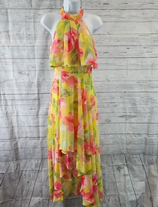 Vestido alto-bajo para mujer Eliza J talla 2 amarillo rosa floral sin mangas - Imagen 1 de 6