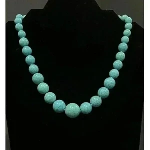 Statement Faux Turquoise Beaded Necklace Chic Southwestern Retro Bohemian Native - Picture 1 of 4