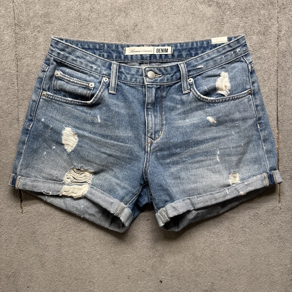 Pantalones cortos de mezclilla desgastados 27 azul corte novio Lovers & Friends para mujer Foto 1 de 4