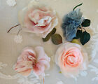 LOT Vintage Millinery Pink LG Roses & Blue Flower Stamens Stems Hat Display 1950