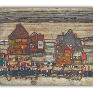 Houses With Laundry by Egon Schiele (1914) Giclée Canvas Print, Multi-Size - Picture 1 of 10