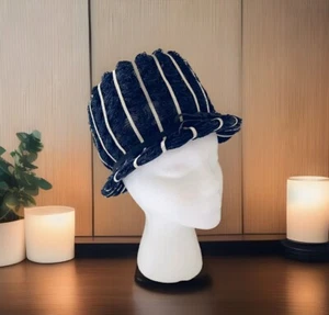 Vintage 1950s ANGEL Designs Hat Women’s Fashion Bucket Dark Navy & Ivory - Picture 1 of 9