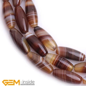 Natural Brown Botswana Stripe Agate Stone Rice Olivary Loose Beads Strand  15" - Picture 1 of 33