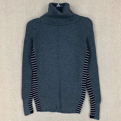 Suéter Athleta Mujer S Lana Merino Rayas Gris Cuello Alto Pullover Grueso Tejido Foto 1 de 4