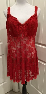 VTG Fashion Bug Red Lace Underwire Fit & Flare Slip Babydoll  SZ 3X Sheer #2 - Image 1 of 4