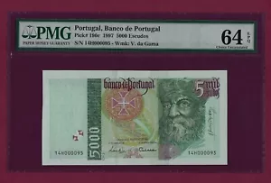Portugal 5000 Escudos 1997 P-190 UNC graded LOW SERIAL - Picture 1 of 2