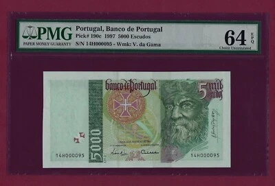 Portugal 5000 Escudos 1997 P-190 UNC graded LOW SERIAL - Image 1 of 2