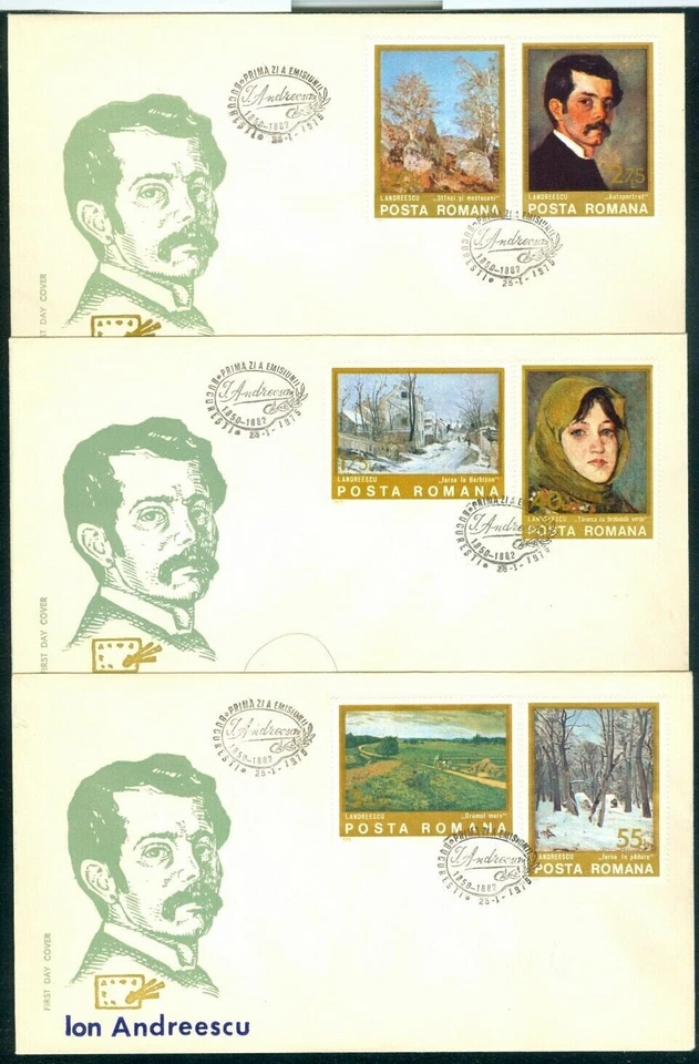 1975 Andreescu Paintings,Barbizon,Woman,Trees,Woods,Winter,Romania,Mi.3247,FDC - Image 1 of 1