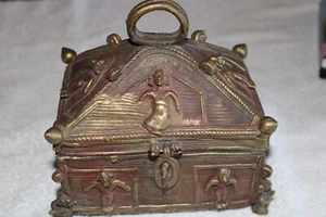 Vintage Inka-Themen massive und schwere bronzeverkleidete Schatztruhe - Bild 1 von 12