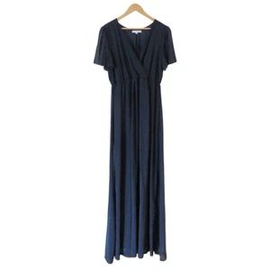 Baltic Born Vaughnie Maxi Dress Size XL Navy Blue Flutter Sleeves Chiffon FLAWS - Picture 1 of 12
