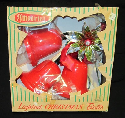 Rare Antique 1950 Imperial Lighted Red Christmas Bells Japan In Orig Box WORKS!! - Image 1 of 4
