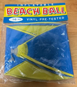 NOS Vintage Vinyl 16" Inflatable Beach Ball Yellow & Blue - Picture 1 of 3