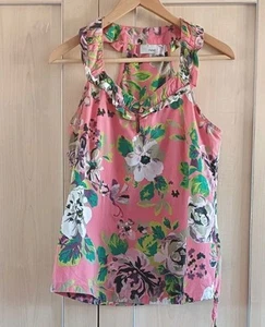 Ladies Pink Green Yellow Floral Pattern Blouse Shirt Cotton Next Fit Size 10 - Picture 1 of 4