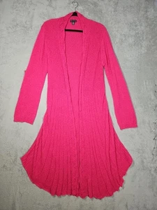 Nina Leonard Long Roll Tab Slv Ribbed Duster Cardigan Swing Flowy Deep Pink Sz L - Picture 1 of 18