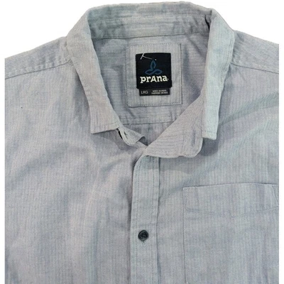 Camisa Prana Para Hombres L Azul Manga Corta Abotonada Rendimiento Exterior Senderismo Top Foto 1 de 4