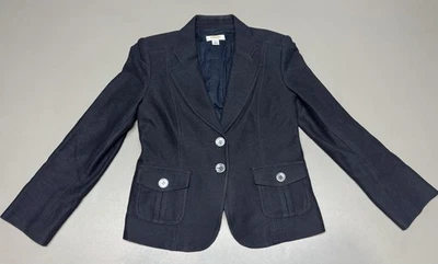 Vintage Talbots Women's SZ 8P Black Tweed Cotton Blazer Pockets Made in Japan - Image 1 of 4