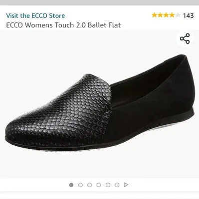 Bailarina Ecco Mujer Talla 9 40 Touch 2.0 Cuero Negro Escala Gamuza Plana Nueva Sin Caja Foto 1 de 4