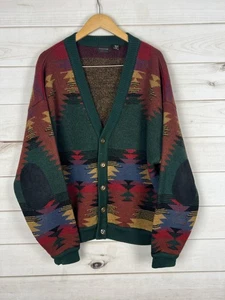 Vintage Structure Sweater Mens XL Southwest Aztec Cardigan Elbow Patches 90s - Picture 1 of 8