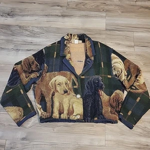 Chaqueta tapiz pony pintada vintage perros talla única 48" Pit to Pit multicolor  - Imagen 1 de 9
