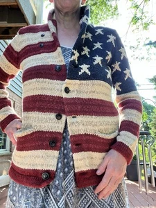 Ralph Lauren Denim Supply American Flag Cardigan Womens Large Red Blue Sweater - Picture 1 of 22