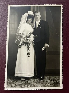 Vintage Bride & Groom Wedding Real Photo Postcard RPPC ~ German Germany? ~ agfa - Picture 1 of 3
