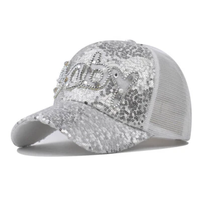 Hombres Malla Espalda Hip Hop Informal Gorras Bling Lentejuelas Gorra de Béisbol Brillo Sombrero Mujeres Foto 1 de 4