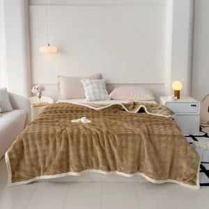 Luxury Rabbit Fur Faux Fur Blanket Queen Size 79” x 90” Ultra Soft, Lightweight - Picture 1 of 14