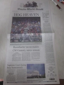PERIÓDICO GAGE WOOD ARKANSAS HISTÓRICO NO-HITTER CWS OMAHA WORLD-HERALD 19 Ks 🐷 - Imagen 1 de 5