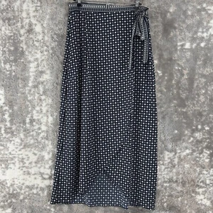 Max Studio Size M Polka Dot Tie Midi Wrap Dress Navy White Stretch Lined - Picture 1 of 8