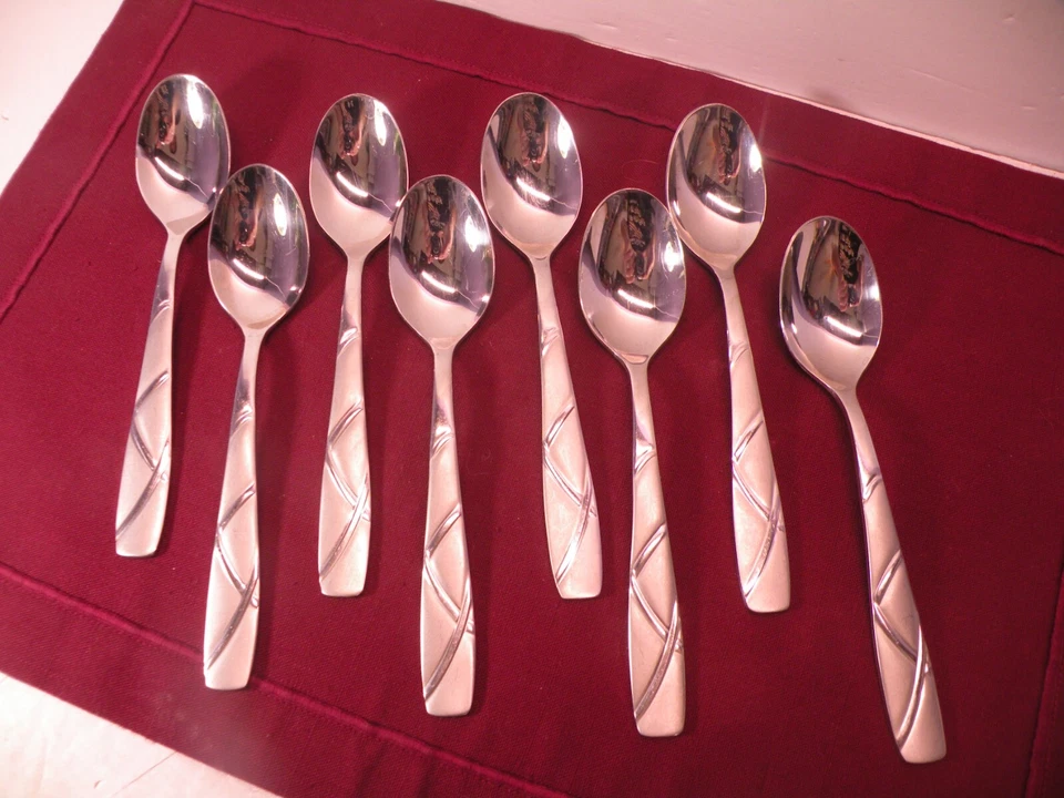 Set of 8 Cambridge Stainless Steel Flatware Teaspoons Kara Sand 7" - Image 1 of 4