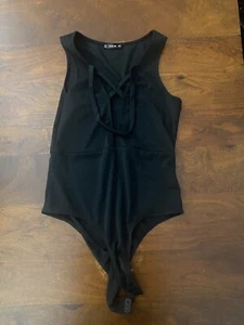 Womens Large. Black Deep V Neck Sleeveless Bodysuit. SheIn - Picture 1 of 6