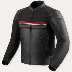 GIACCA JACKET MOTO REV'IT REVIT MILE 2 PELLE LEATHER BLACK RED NERO ROSSO TG 54 - Picture 1 of 2