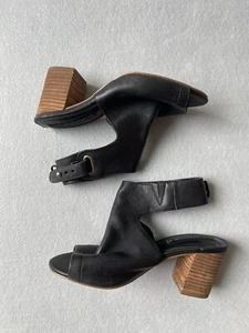 Stivaletti Steven By Steve Madden Venuz in pelle nera tacco a blocco punta aperta taglia 5 - Foto 1 di 6