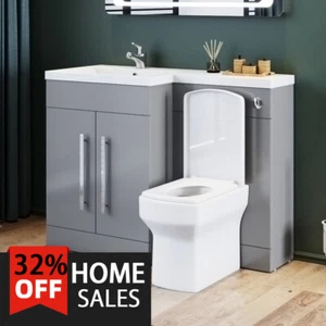Bathroom Sink Square Toilet Vanity Unit Cabinet Grey Left Hand Basin Storage - Picture 1 of 7