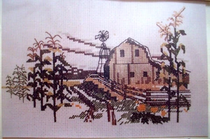 Farm lane barn windmill corn crop cross stitch pattern - Picture 1 of 3