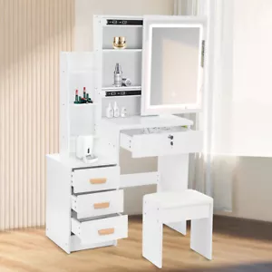 Schminktisch mit spiegel und hocker Beleuchtung 3 Schublade Frisiertisch Weiß DE - Bild 1 von 19