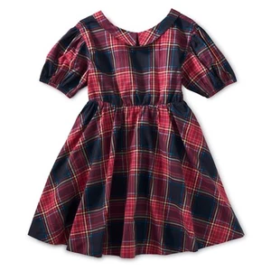 TEA COLLECTION Puff Sleeve Plaid Fully-lined Dress - Red - NWT Girls 8 - Picture 1 of 2