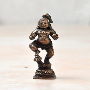 Handmade Copper Butter Navaneetha Krishna Statue Patina Antique Finish Figurine - Picture 1 of 4
