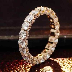 3Ct Round Cut D/VVS1 Moissanite Full Eternity Wedding Band 14k Rose Gold Plated - Picture 1 of 5