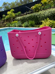 Beach Tote Bag EVA Rubber Waterproof Washable Holes Carry Travel Basket - Picture 1 of 3