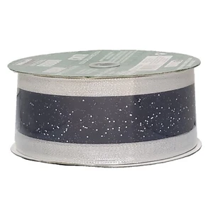 Kirkland Wire Edged Ribbon Navy Blue Silver 5 Yards Christmas Wedding Gifts 2.5" - Picture 1 of 2