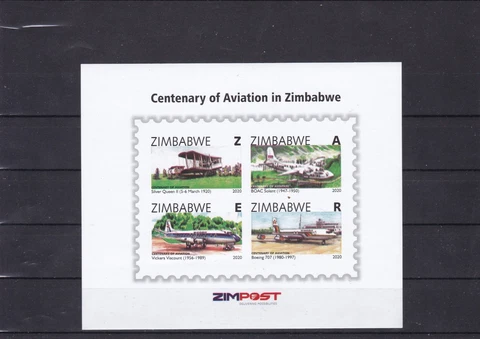 Zimbabwe mnh imperforated souvenir sheet airplanes, Boeing Vickers 2020 Cover
